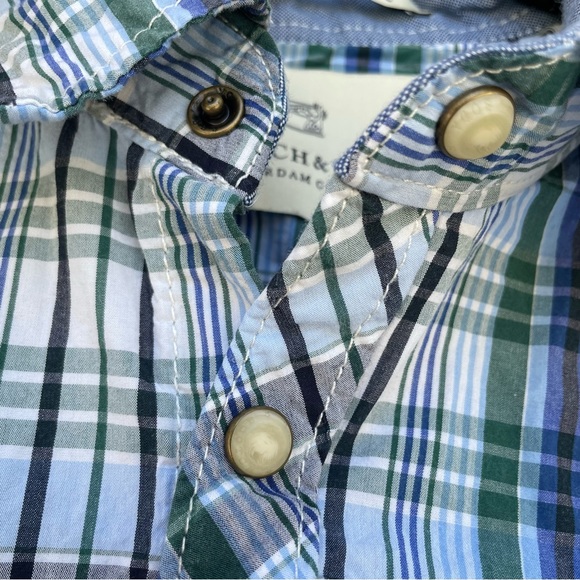 Scotch & Soda Western White/Blue/Green Plaid Full-Snap Scrunched Sleeve Shirt L - Picture 5 of 12